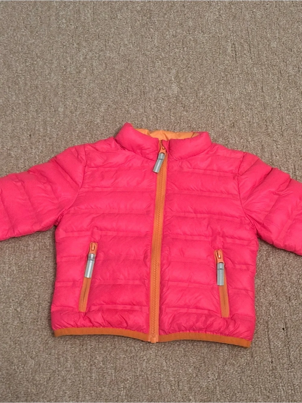 Cat & Jack Pink Puffer Jacket with Orange Trim